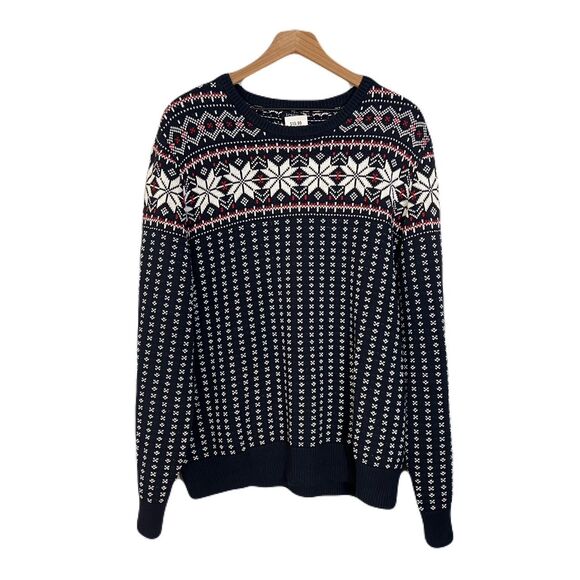 J.CREW Other - J. Crew Fair Isle Crewneck Sweater Men's XL Blue Knit Cotton Nordic Cozy Preppy